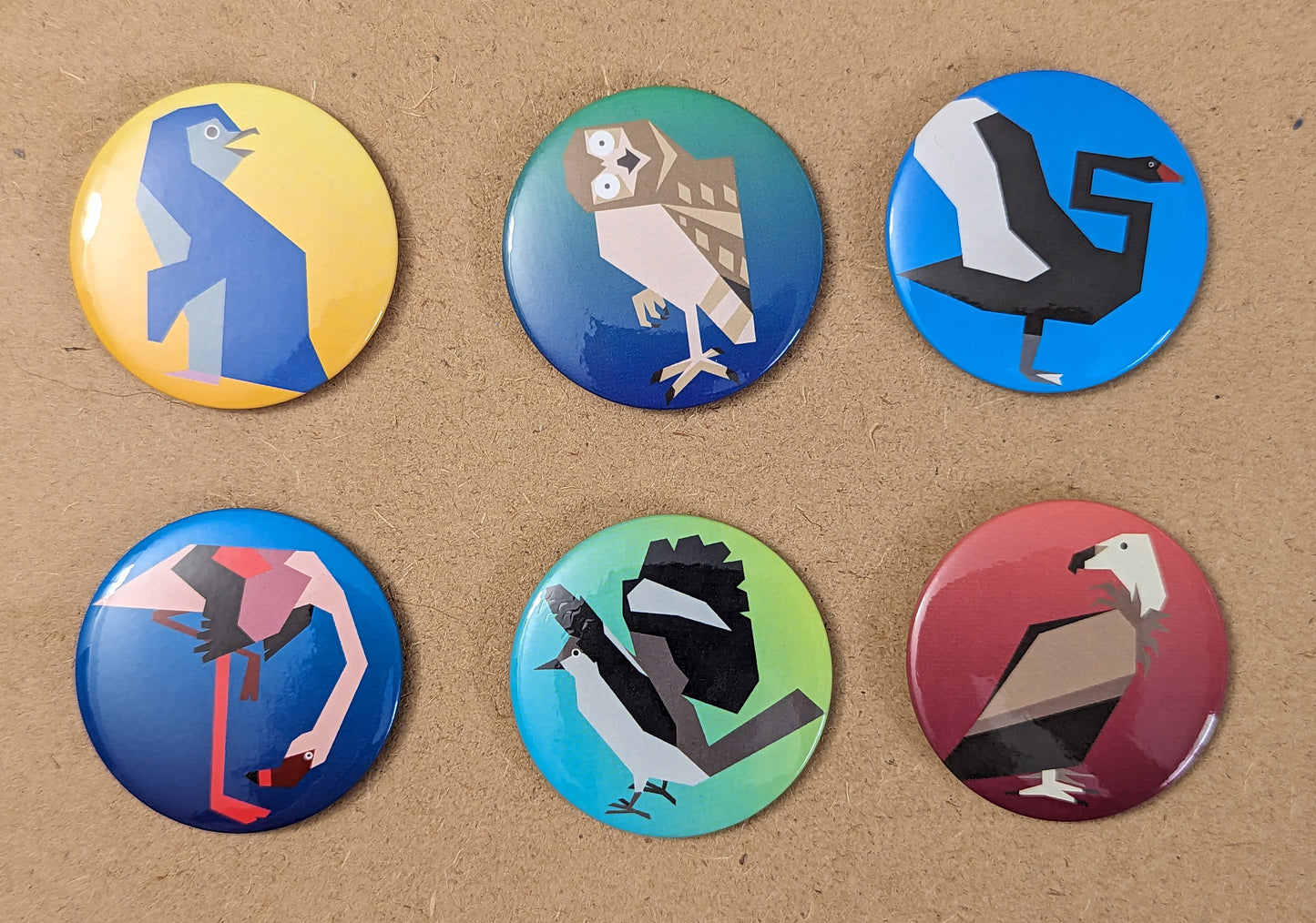 Vector Birds 1.5-Inch Round Magnets (Set of 6)