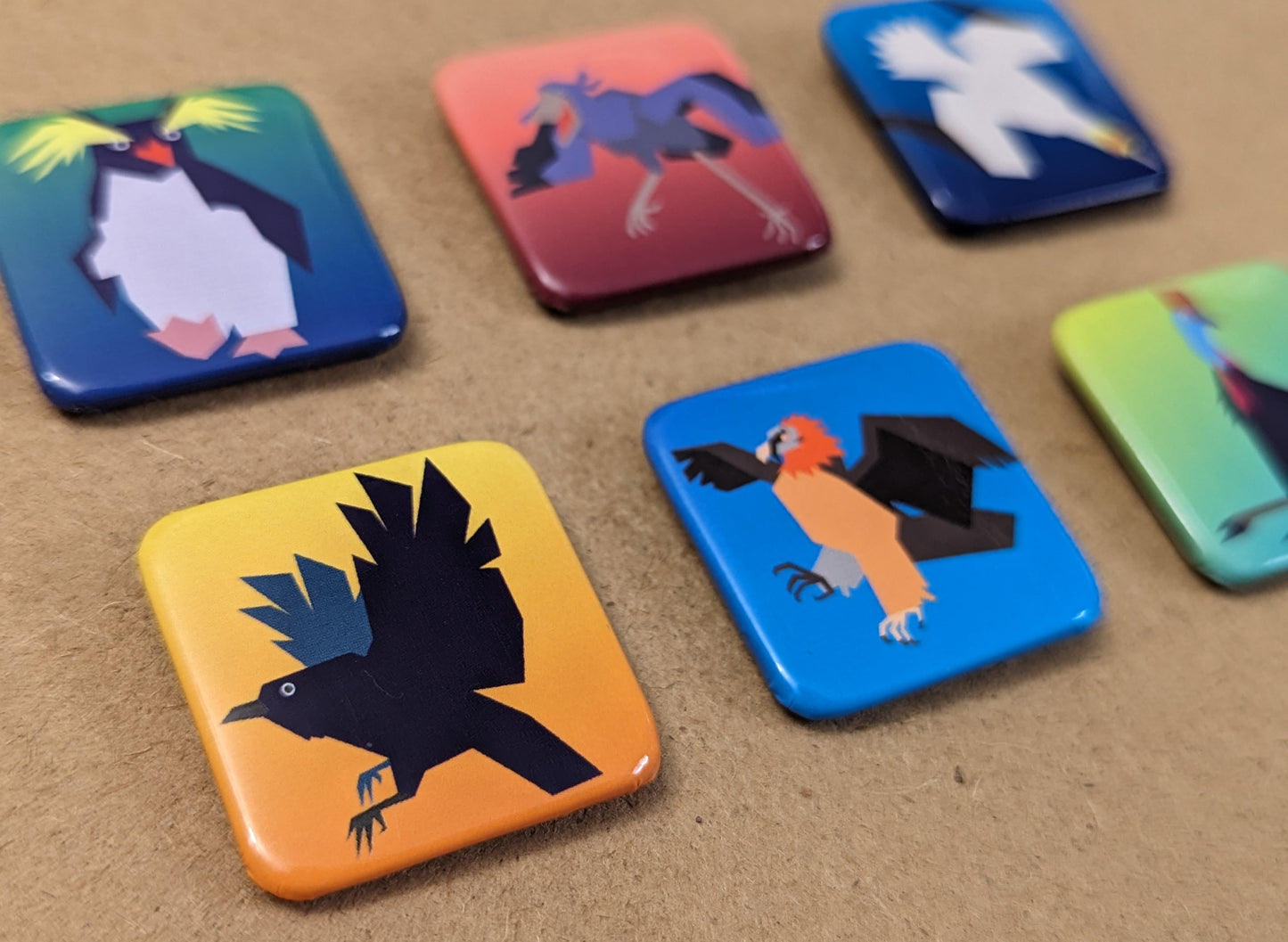 Vector Birds 1.5-Inch Square Pinback Buttons (Set of 6)