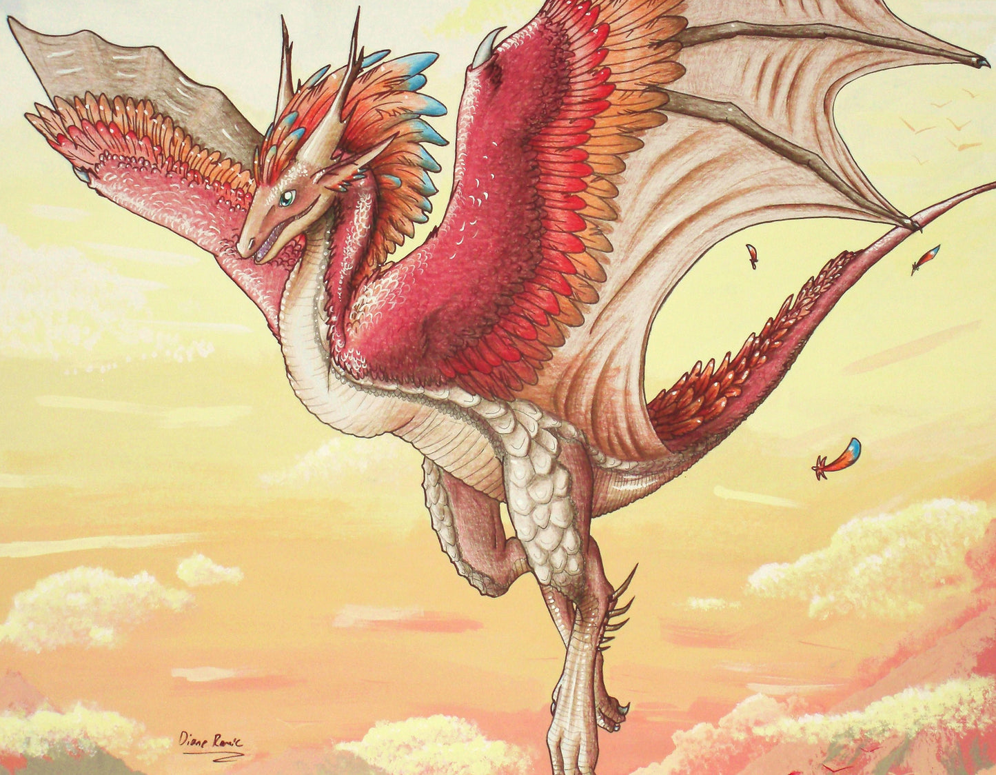 Dragon in Flight Mixed Media Art Print