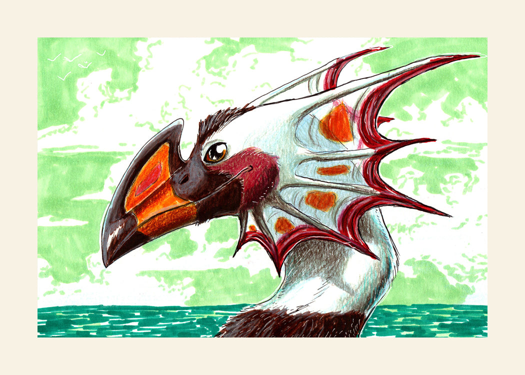 Gull Dragon Bust Color Pencil and Marker Art Print