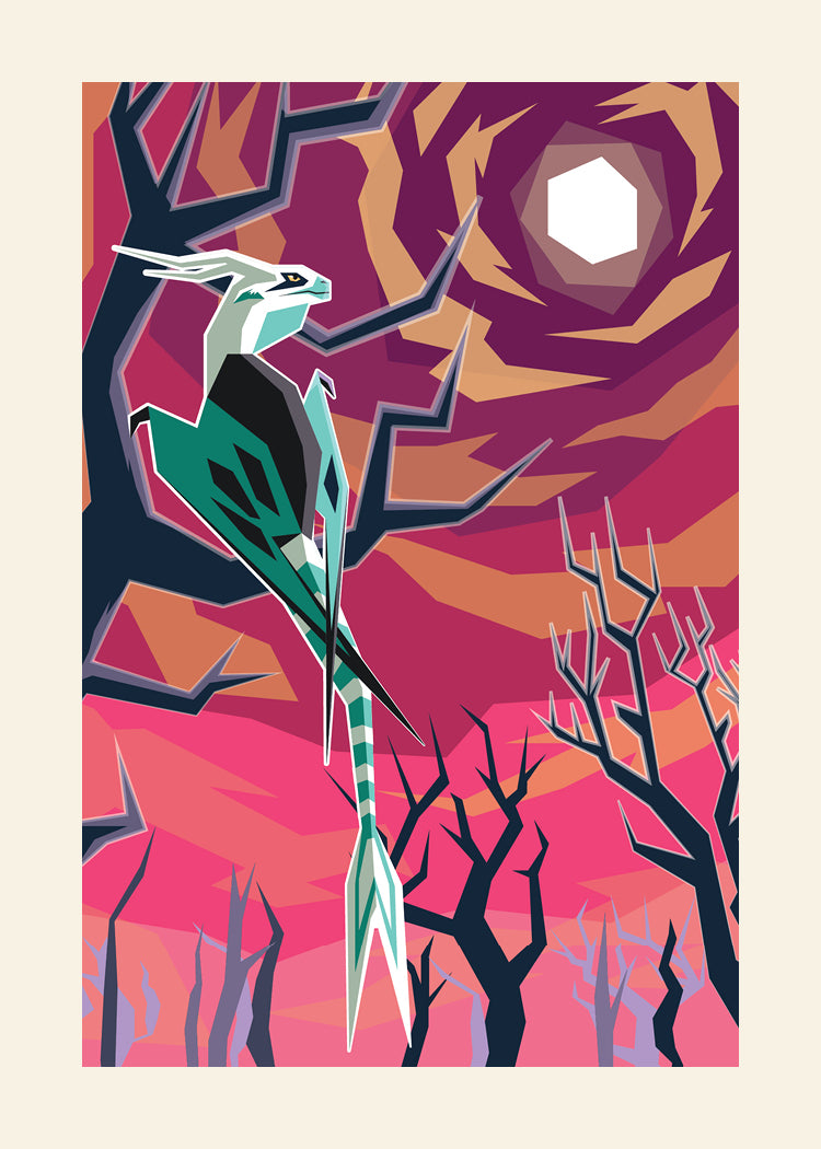 Dragon with Pink Skies Vector Art Print