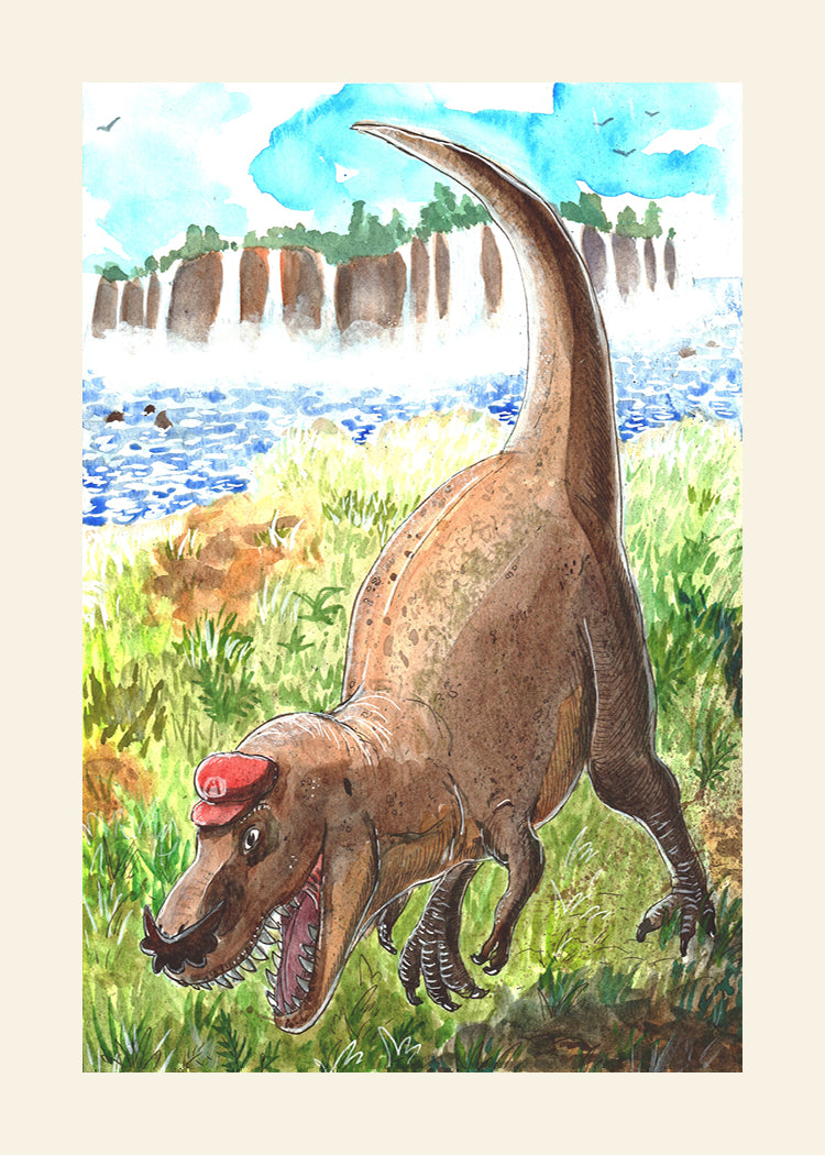 Tyrannosaurus Mario (Super Mario Odyssey) Watercolor Art Print