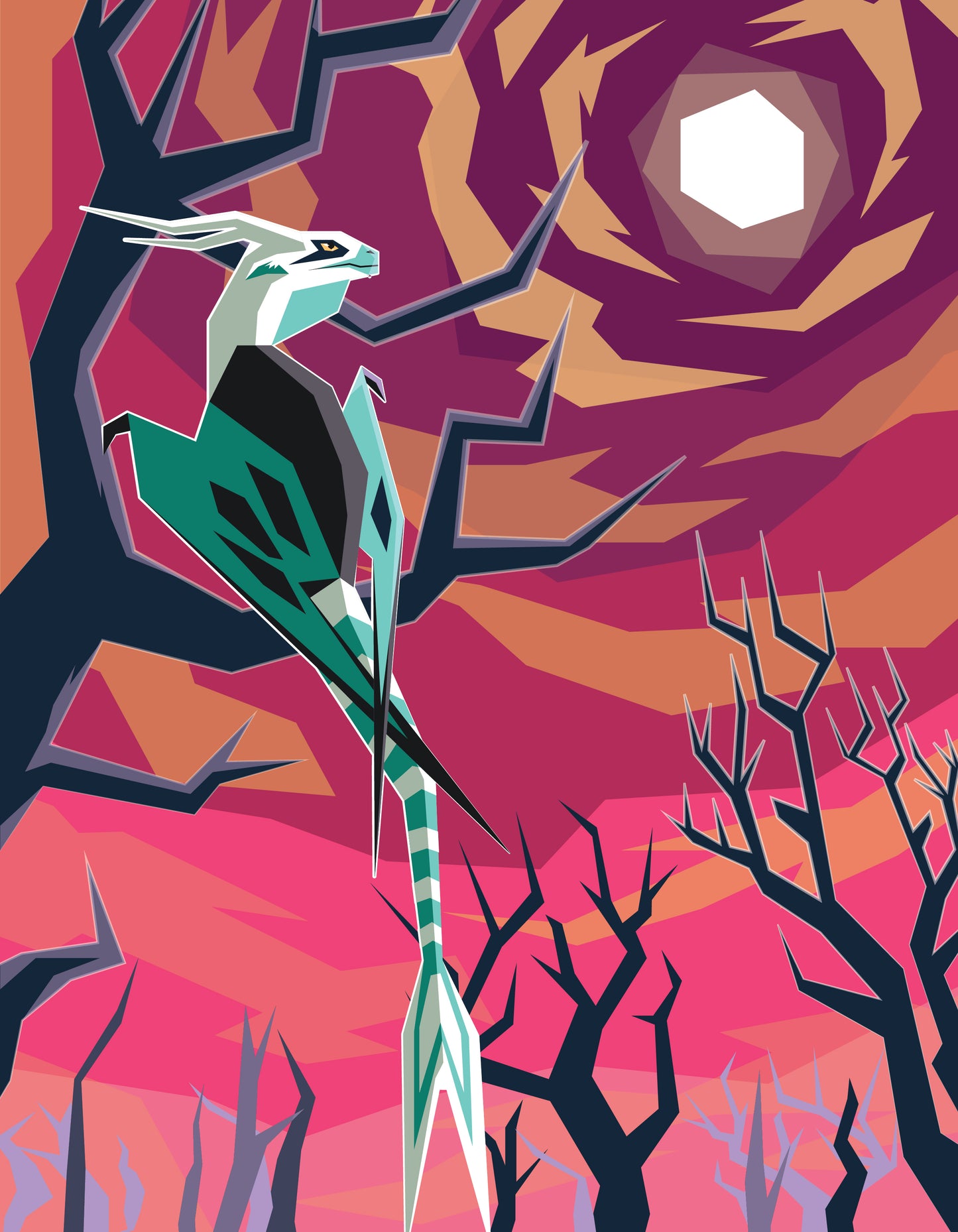 Dragon with Pink Skies Vector Art Print