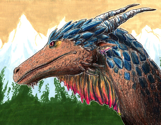 Mountain Dragon Bust Color Pencil and Marker Art Print