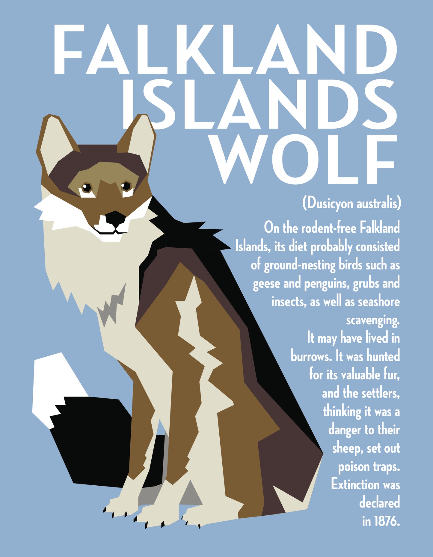 Falkland Islands Wolf Vector Infographic Art Print