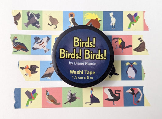 Colorful Bird-Patterned Washi Tape (1.5cm x 5m)