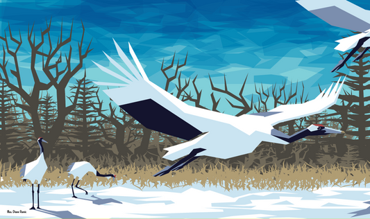 Red Crowned Cranes Vector Art Print