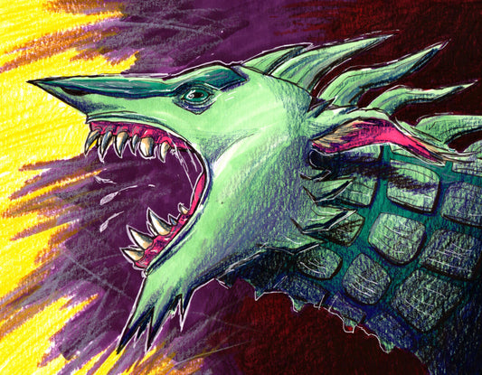 Shouting Dragon Bust Color Pencil and Marker Art Print