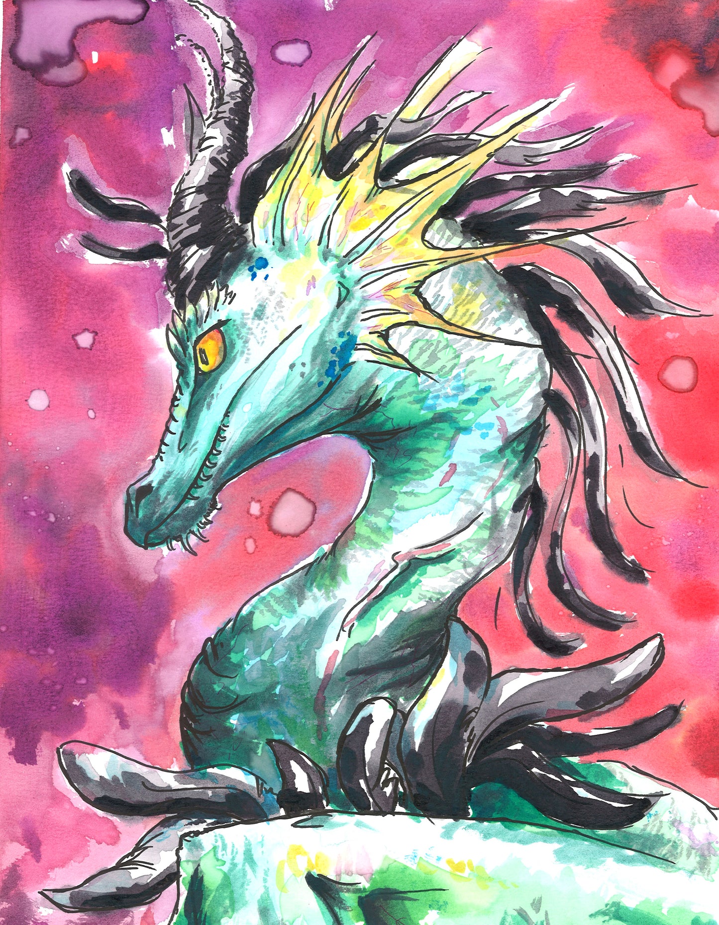 Regal Dragon Watercolor Art Print