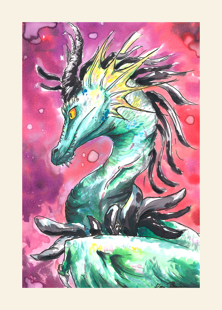 Regal Dragon Watercolor Art Print